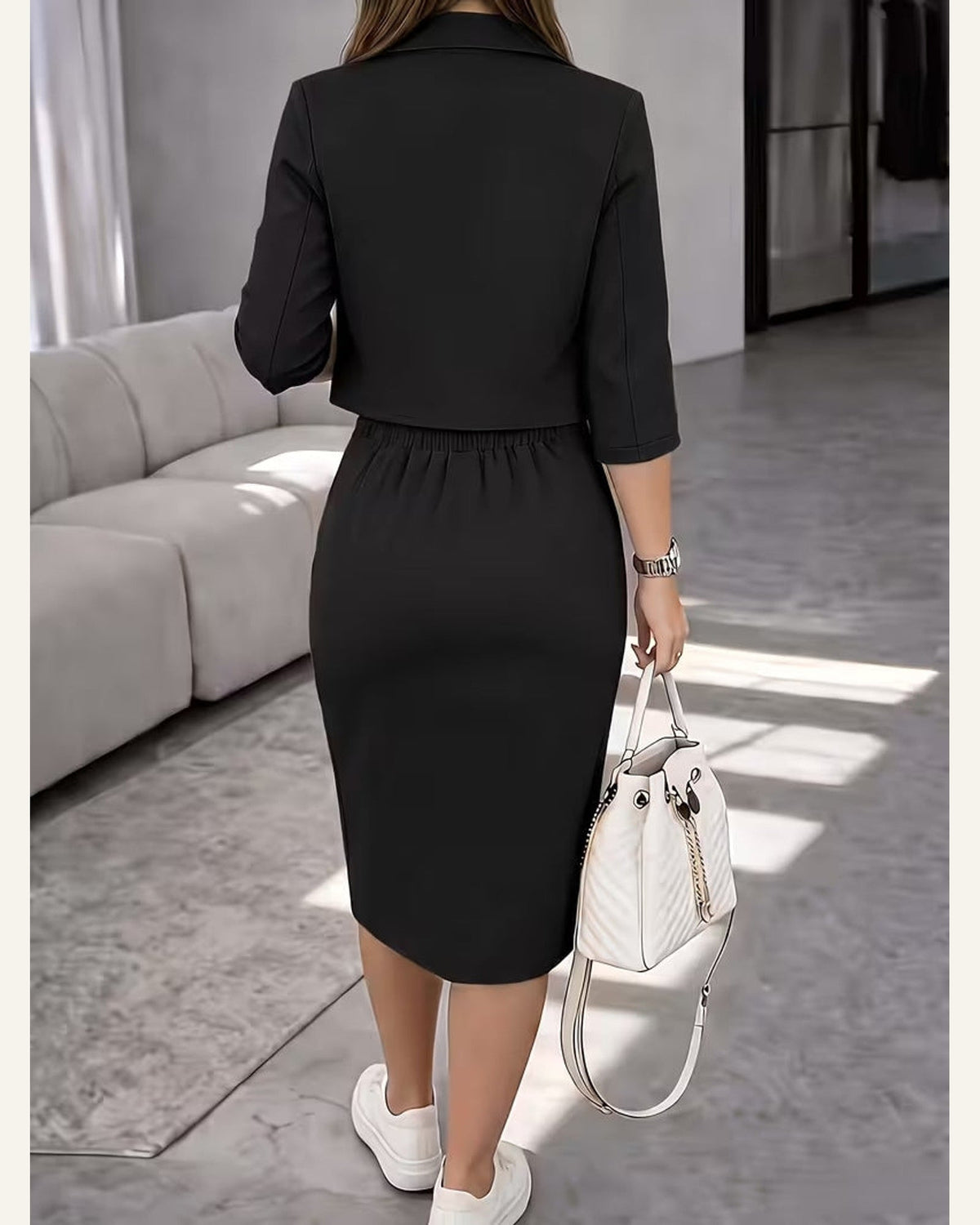 Tailored Coat & Slit-Skirt Set — detail view