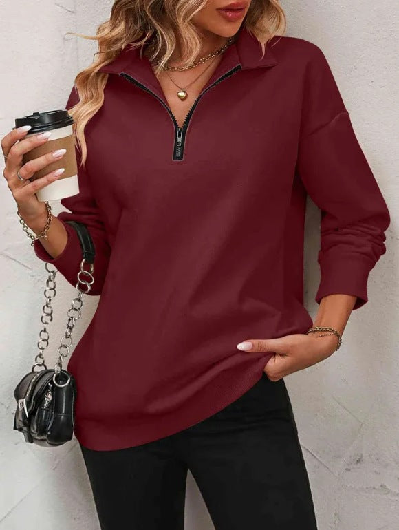 Women's Half-Sleeve Zipper Sweatshirt - 2026 Winter Collection Fashion Pullover