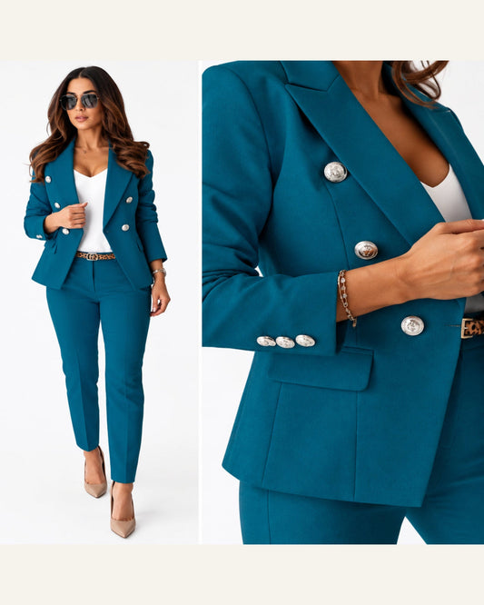 Tailored Two-Piece Blazer & Trouser Set — Peacock Blue