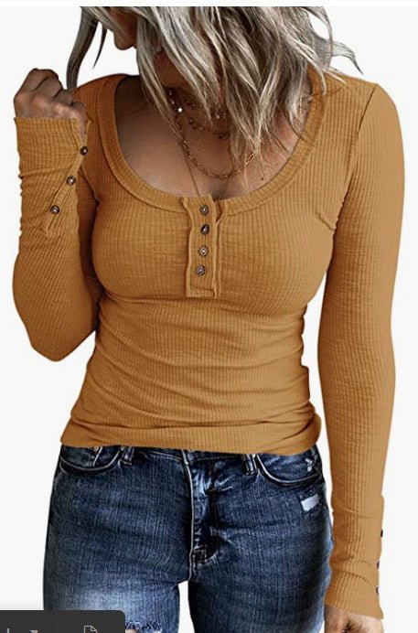 Elegant Button Vest V - Neck Long Sleeve Top - Slim Fit Layering Piece – Minimal Elegance | The Simple Co – Practical cottage, minimalist style, quiet luxury aesthetic, modern essential – The Simple Co.