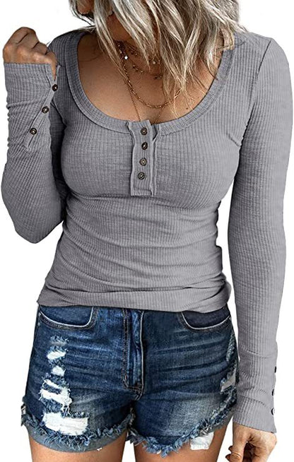 Elegant Button Vest V - Neck Long Sleeve Top - Slim Fit Layering Piece – Minimal Elegance | The Simple Co – Practical cottage, minimalist style, quiet luxury aesthetic, modern essential – The Simple Co.
