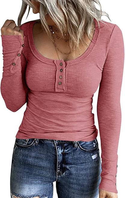 Elegant Button Vest V - Neck Long Sleeve Top - Slim Fit Layering Piece – Minimal Elegance | The Simple Co – Practical cottage, minimalist style, quiet luxury aesthetic, modern essential – The Simple Co.