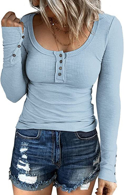 Elegant Button Vest V - Neck Long Sleeve Top - Slim Fit Layering Piece – Minimal Elegance | The Simple Co – Practical cottage, minimalist style, quiet luxury aesthetic, modern essential – The Simple Co.