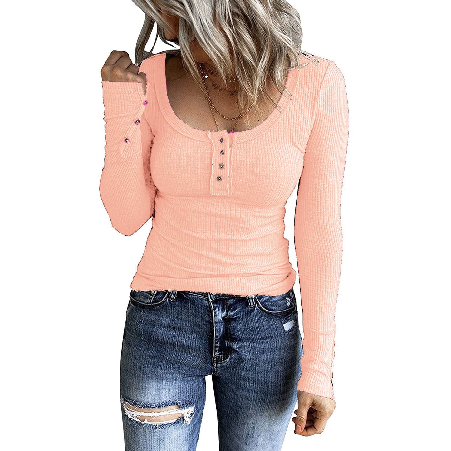 Elegant Button Vest V - Neck Long Sleeve Top - Slim Fit Layering Piece – Minimal Elegance | The Simple Co – Practical cottage, minimalist style, quiet luxury aesthetic, modern essential – The Simple Co.