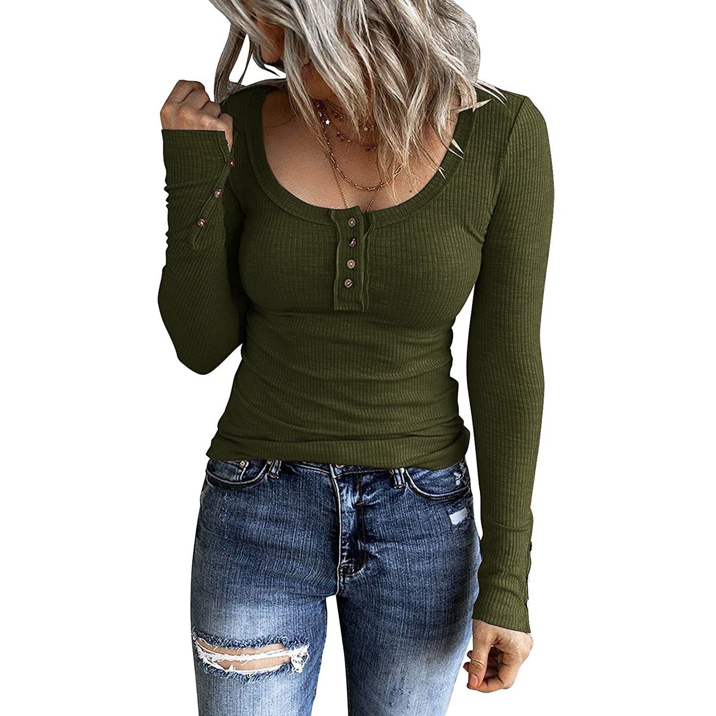 Elegant Button Vest V - Neck Long Sleeve Top - Slim Fit Layering Piece – Minimal Elegance | The Simple Co – Practical cottage, minimalist style, quiet luxury aesthetic, modern essential – The Simple Co.