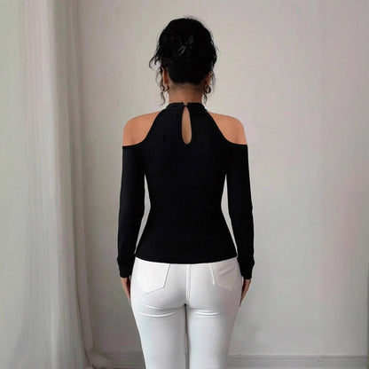 Elegant Hollow Out Off - Shoulder Knit Top - Pleated Curved Hem – Minimal Elegance | The Simple Co – Practical cottage, minimalist style, quiet luxury aesthetic, modern essential – The Simple Co.