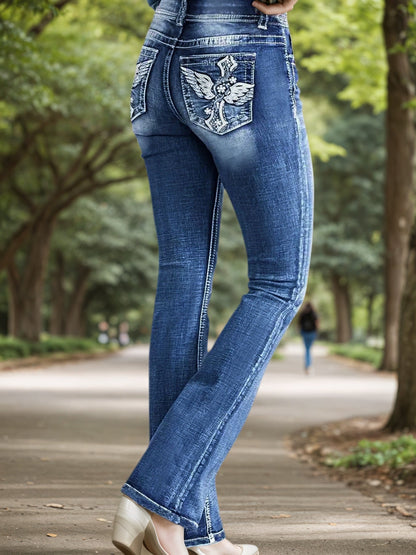 Embroidered Bell Bottom Jeans – Minimal Elegance | The Simple Co – Practical cottage, minimalist style, quiet luxury aesthetic, modern essential – The Simple Co.