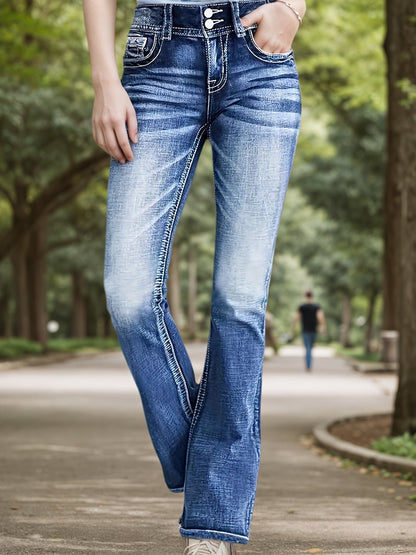 Embroidered Bell Bottom Jeans – Minimal Elegance | The Simple Co – Practical cottage, minimalist style, quiet luxury aesthetic, modern essential – The Simple Co.