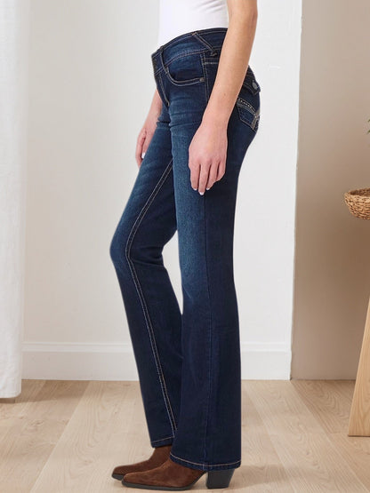 Embroidered Pocket Jeans - 2026 Winter Collection Elastic Button Closure Denim – Minimal Elegance | The Simple Co – Bottoms, minimalist style, quiet luxury aesthetic, modern essential – The Simple Co.