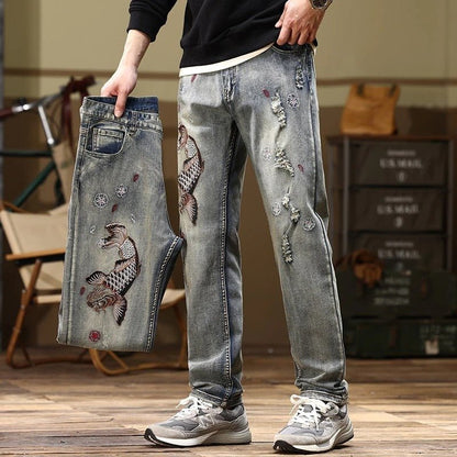 Embroidered Straight - Fit Stretch Denim Jeans for Men – Minimal Elegance | The Simple Co – 牛仔褲, minimalist style, quiet luxury aesthetic, modern essential – The Simple Co.