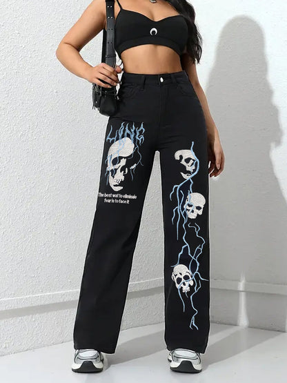 Embroidered Street Jeans - 2026 Winter Collection Loose Straight Casual Denim – Minimal Elegance | The Simple Co – Bottoms, minimalist style, quiet luxury aesthetic, modern essential – The Simple Co.