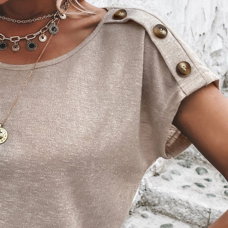 European And American New Fashion Short Sleeve T-shirt Button – Apparel & Accessories > Clothing > Shirt, minimalist style, quiet luxury aesthetic, modern essential – The Simple Co.