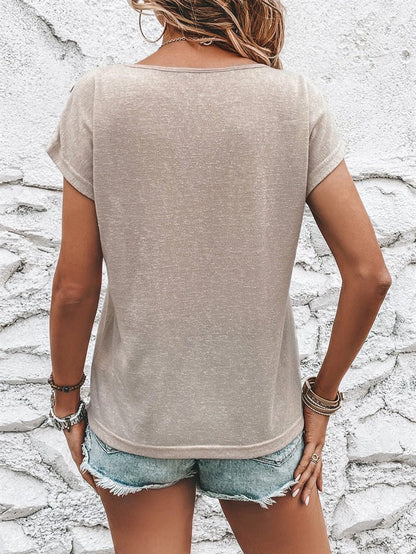 European And American New Fashion Short Sleeve T-shirt Button – Apparel & Accessories > Clothing > Shirt, minimalist style, quiet luxury aesthetic, modern essential – The Simple Co.
