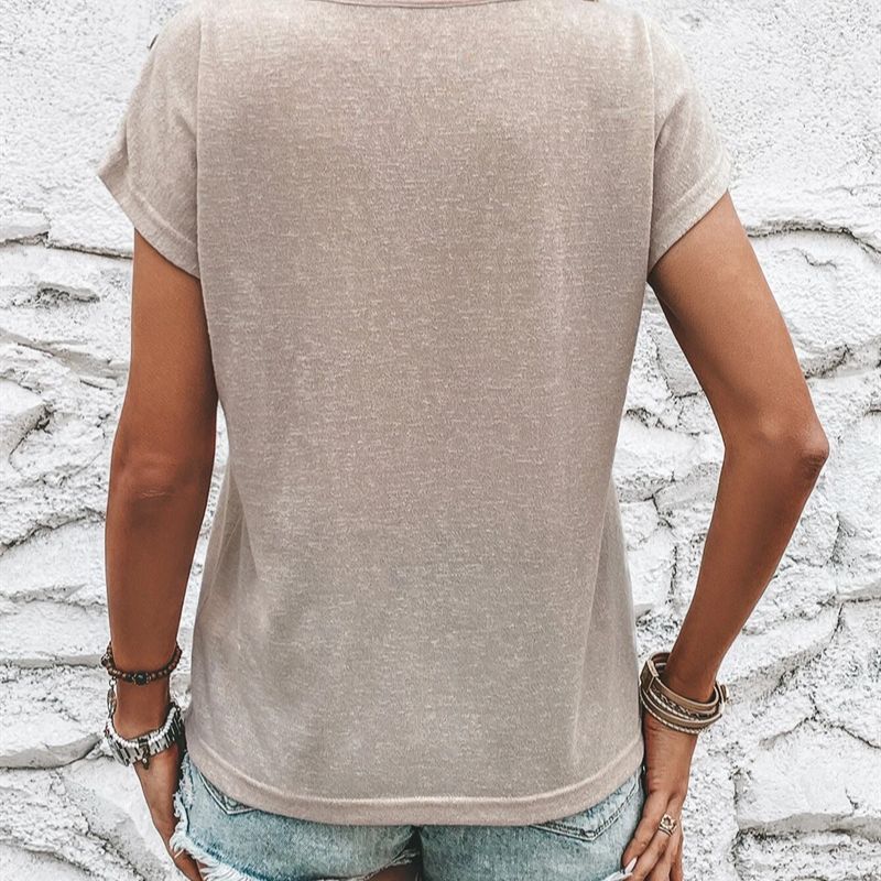 European And American New Fashion Short Sleeve T-shirt Button – Apparel & Accessories > Clothing > Shirt, minimalist style, quiet luxury aesthetic, modern essential – The Simple Co.