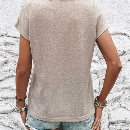 European And American New Fashion Short Sleeve T-shirt Button – Apparel & Accessories > Clothing > Shirt, minimalist style, quiet luxury aesthetic, modern essential – The Simple Co.