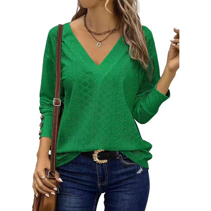 Eyelet Long Sleeve Top – Minimal Elegance | The Simple Co – Practical cottage, minimalist style, quiet luxury aesthetic, modern essential – The Simple Co.