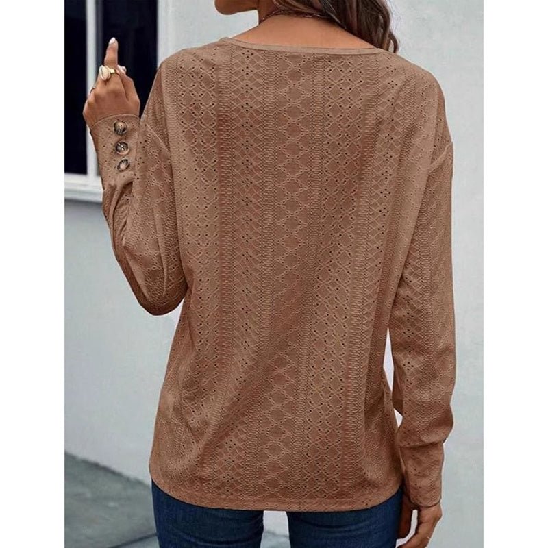 Eyelet Long Sleeve Top – Minimal Elegance | The Simple Co – Practical cottage, minimalist style, quiet luxury aesthetic, modern essential – The Simple Co.