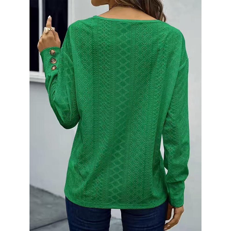 Eyelet Long Sleeve Top – Minimal Elegance | The Simple Co – Practical cottage, minimalist style, quiet luxury aesthetic, modern essential – The Simple Co.
