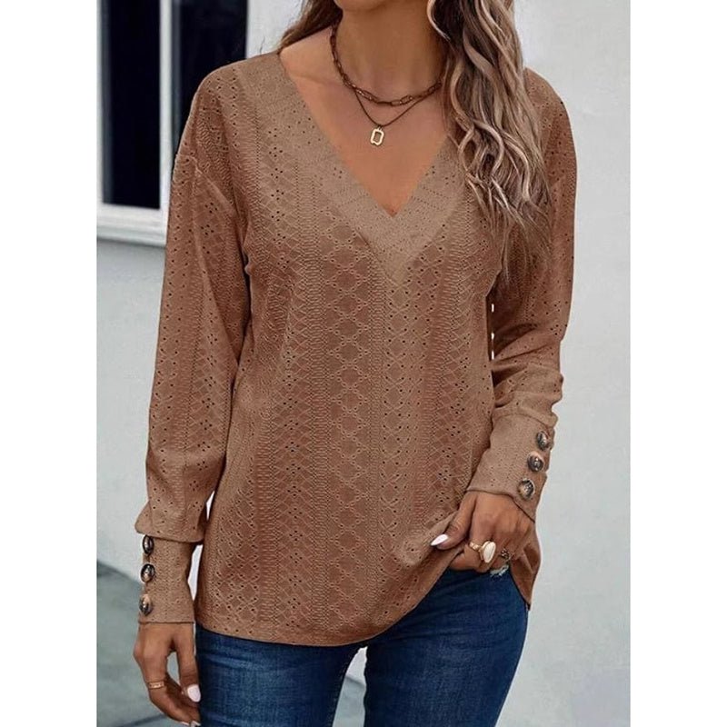 Eyelet Long Sleeve Top – Minimal Elegance | The Simple Co – Practical cottage, minimalist style, quiet luxury aesthetic, modern essential – The Simple Co.
