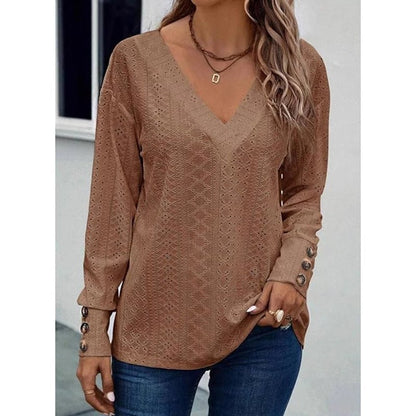 Eyelet Long Sleeve Top – Minimal Elegance | The Simple Co – Practical cottage, minimalist style, quiet luxury aesthetic, modern essential – The Simple Co.