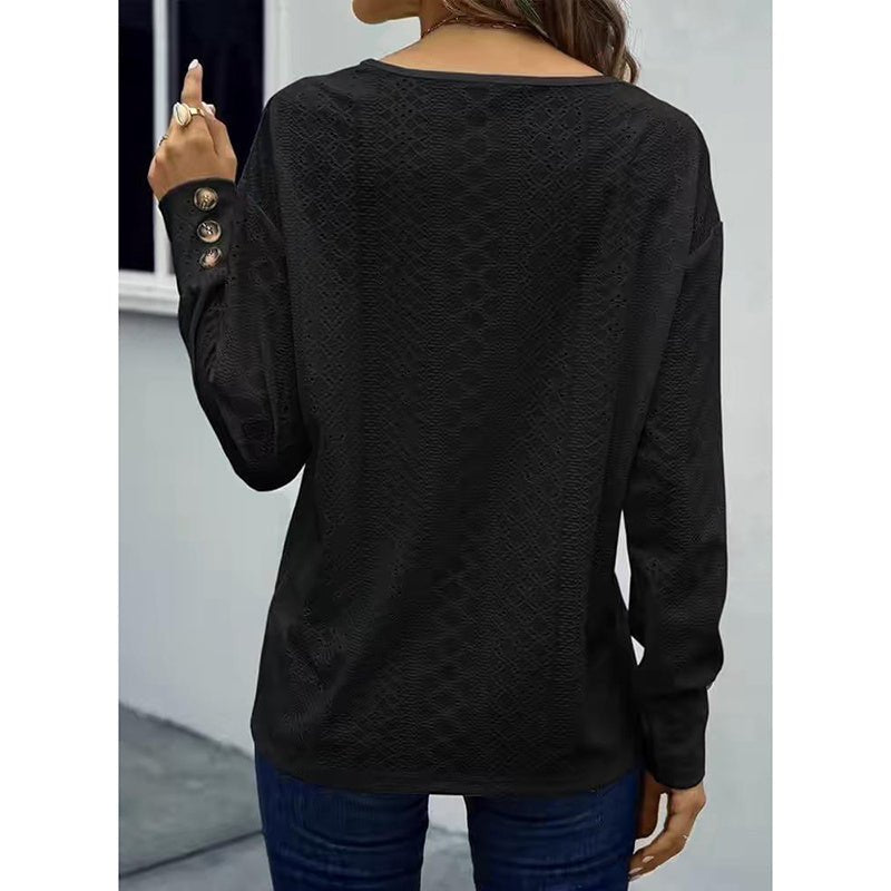 Eyelet Long Sleeve Top – Minimal Elegance | The Simple Co – Practical cottage, minimalist style, quiet luxury aesthetic, modern essential – The Simple Co.
