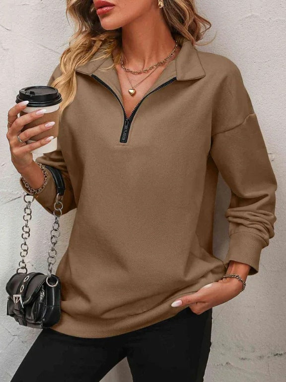 Women's Half-Sleeve Zipper Sweatshirt - 2026 Winter Collection Fashion Pullover