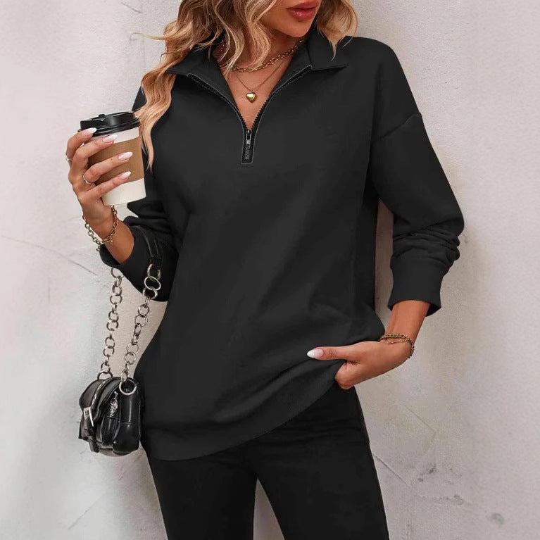 Women's Half-Sleeve Zipper Sweatshirt - 2026 Winter Collection Fashion Pullover