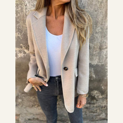 Button-Front Cropped Lapel Blazer — Apricot