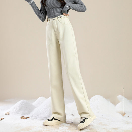 Women's High-Waist Fleece-Lined Jeans - 2026 Winter Collection Casual Denim Pants