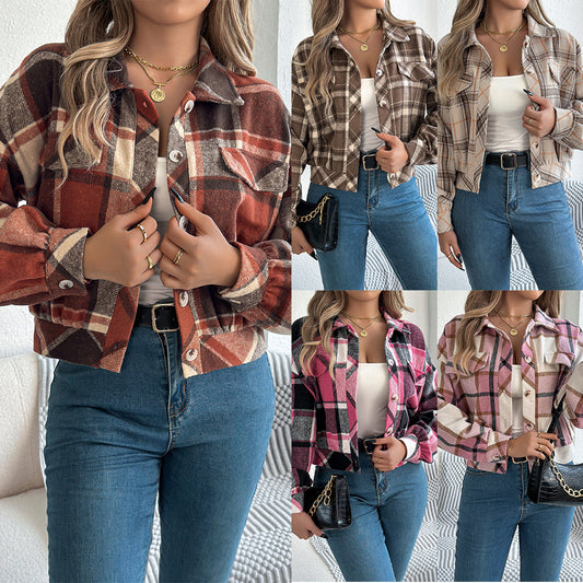 Women's Minimal Plaid Woolen Jacket
