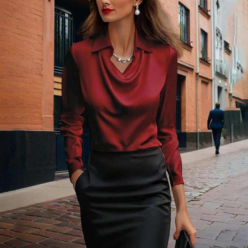 Women's Ruched Lapel Blouse
