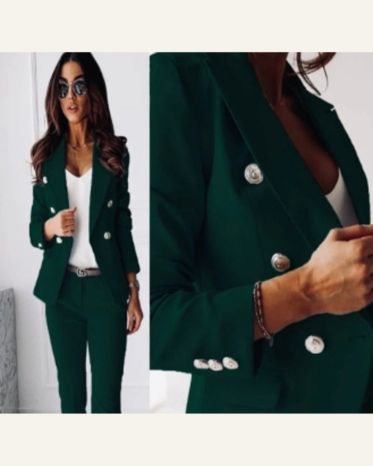 Tailored Two-Piece Blazer & Trouser Set — Blackish Green