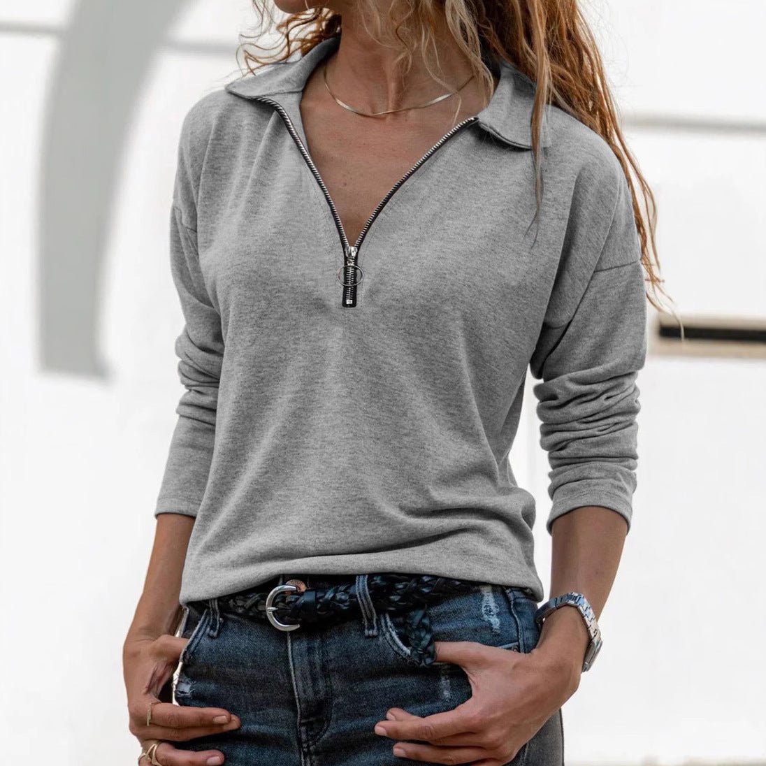 Fabric Lapel Zipper Casual Long Sleeve – Minimal Elegance | The Simple Co – Practical cottage, minimalist style, quiet luxury aesthetic, modern essential – The Simple Co.
