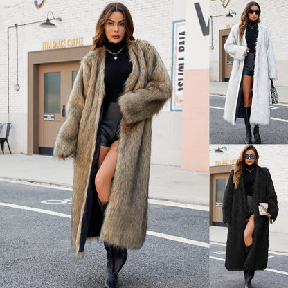 Fashionable V - Neck Long Faux Fur Coat – Minimal Elegance | The Simple Co – Women's Outerwear, minimalist style, quiet luxury aesthetic, modern essential – The Simple Co.