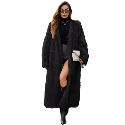 Fashionable V - Neck Long Faux Fur Coat – Minimal Elegance | The Simple Co – Women's Outerwear, minimalist style, quiet luxury aesthetic, modern essential – The Simple Co.