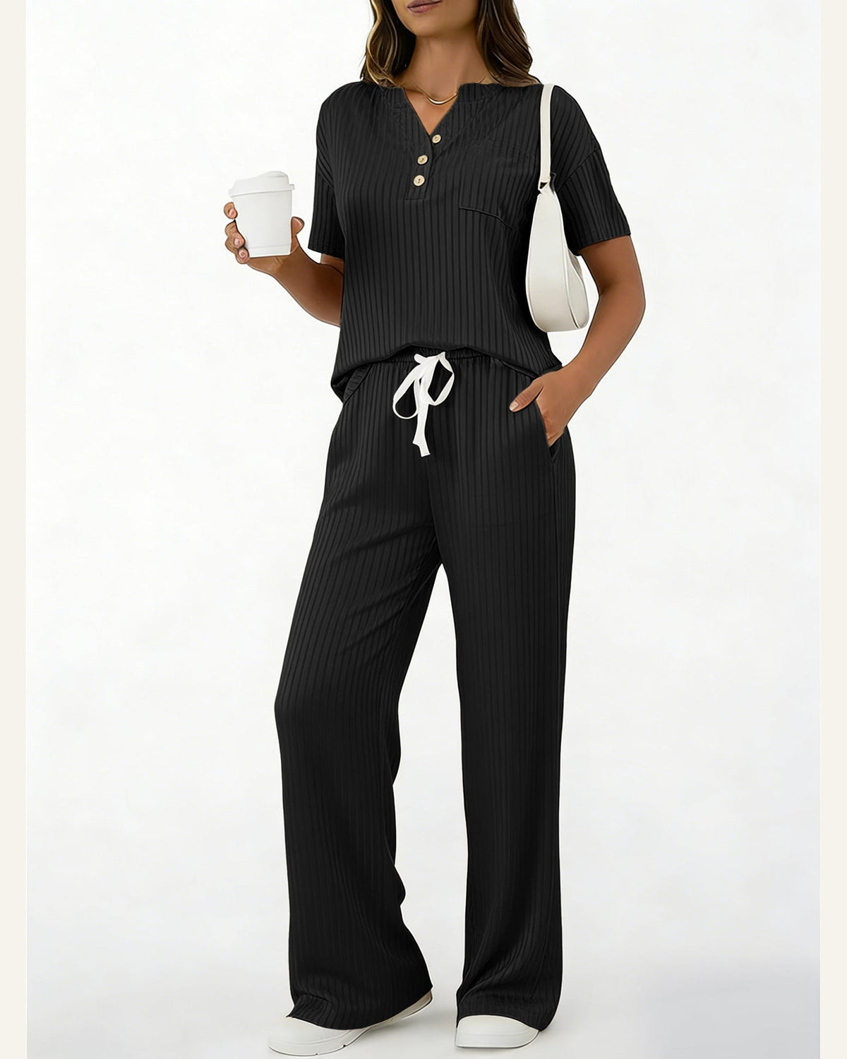 Ribbed Knit Top & Pant Set — detail view