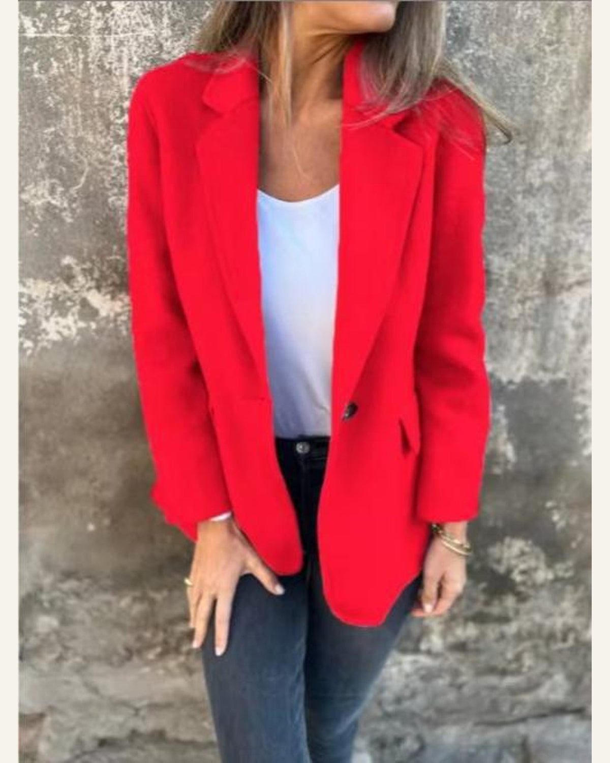 Button-Front Cropped Lapel Blazer — Red