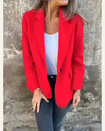 Button-Front Cropped Lapel Blazer — Red