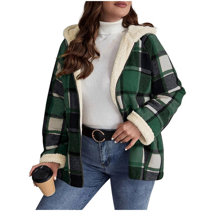 Fleece - Lined Plaid Hooded Coat - Vintage Style Thickened Jacket – Minimal Elegance | The Simple Co – Practical cottage, minimalist style, quiet luxury aesthetic, modern essential – The Simple Co.