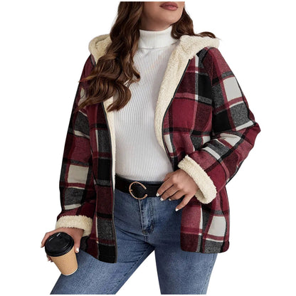 Fleece - Lined Plaid Hooded Coat - Vintage Style Thickened Jacket – Minimal Elegance | The Simple Co – Practical cottage, minimalist style, quiet luxury aesthetic, modern essential – The Simple Co.