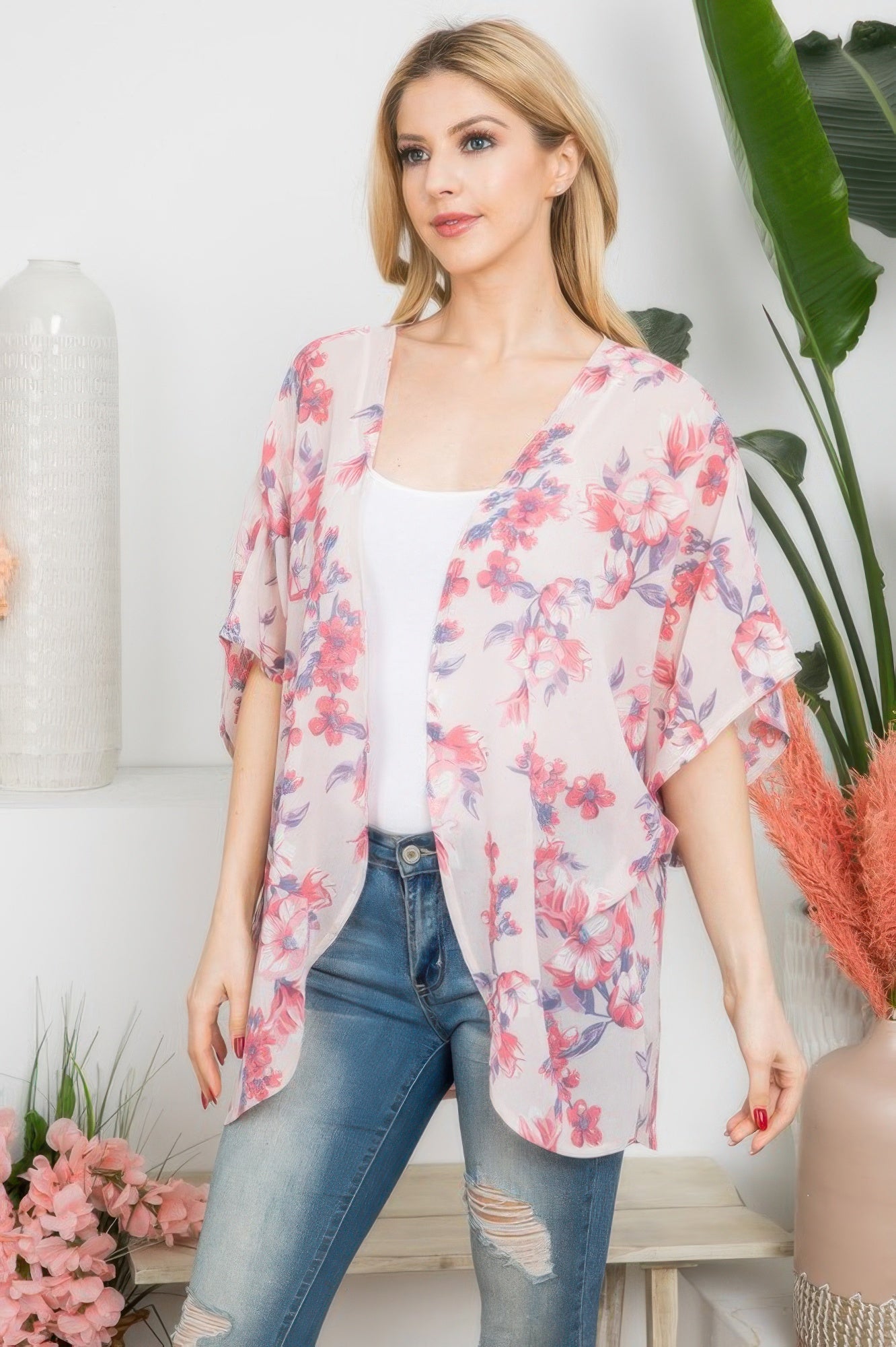 Floral Open-Front Kimono Layer – Light Layers, minimalist style, quiet luxury aesthetic, modern essential – The Simple Co.