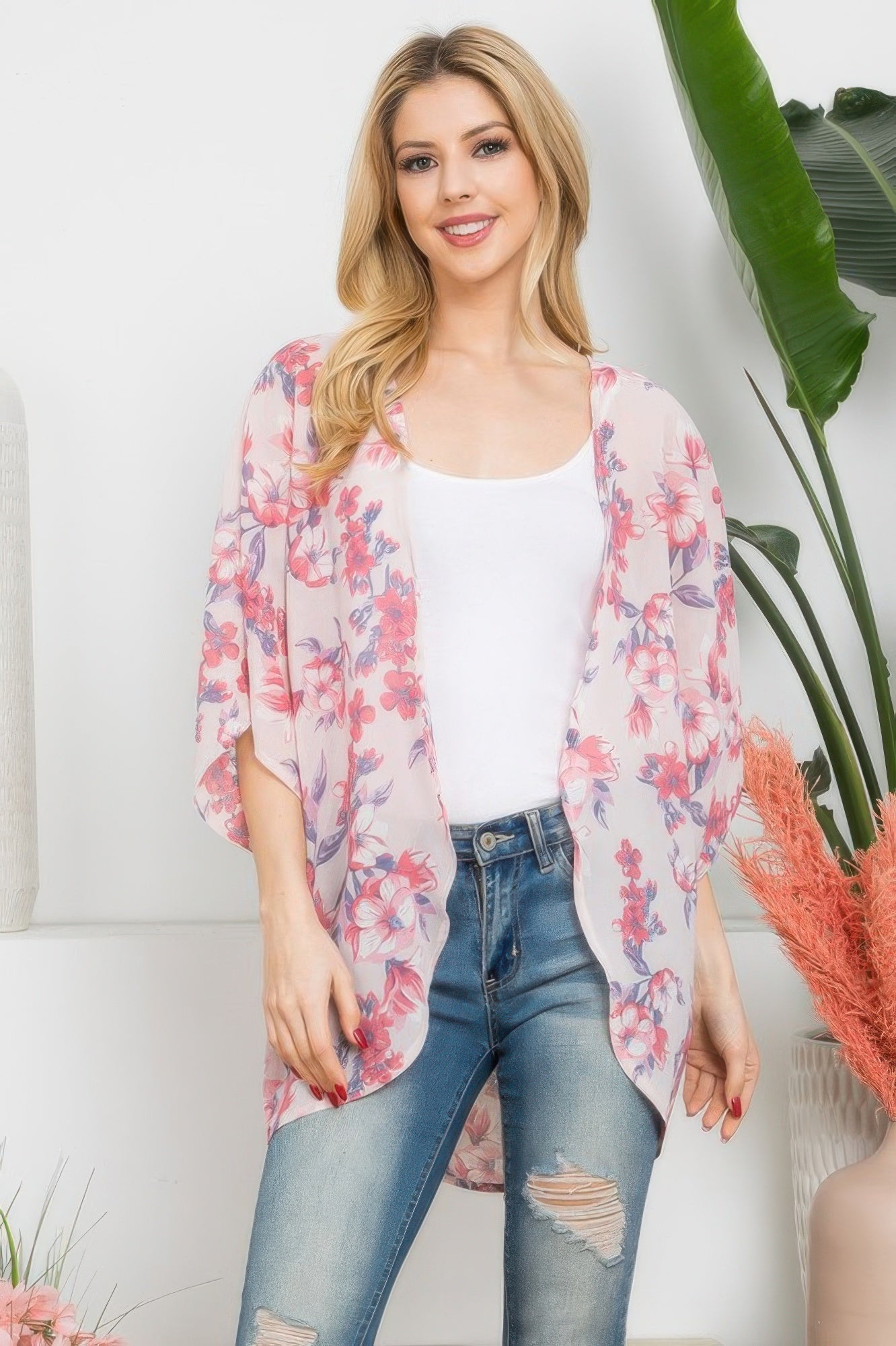 Floral Open-Front Kimono Layer – Light Layers, minimalist style, quiet luxury aesthetic, modern essential – The Simple Co.