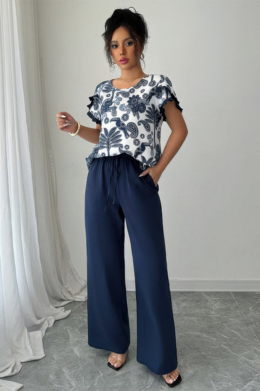Floral Ruffle-Sleeve Set – Sets, minimalist style, quiet luxury aesthetic, modern essential – The Simple Co.