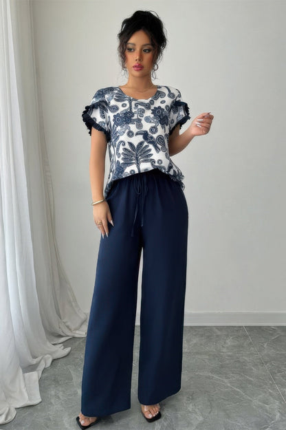 Floral Ruffle-Sleeve Set – Sets, minimalist style, quiet luxury aesthetic, modern essential – The Simple Co.