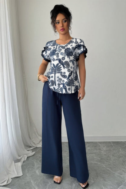 Floral Ruffle-Sleeve Set – Sets, minimalist style, quiet luxury aesthetic, modern essential – The Simple Co.