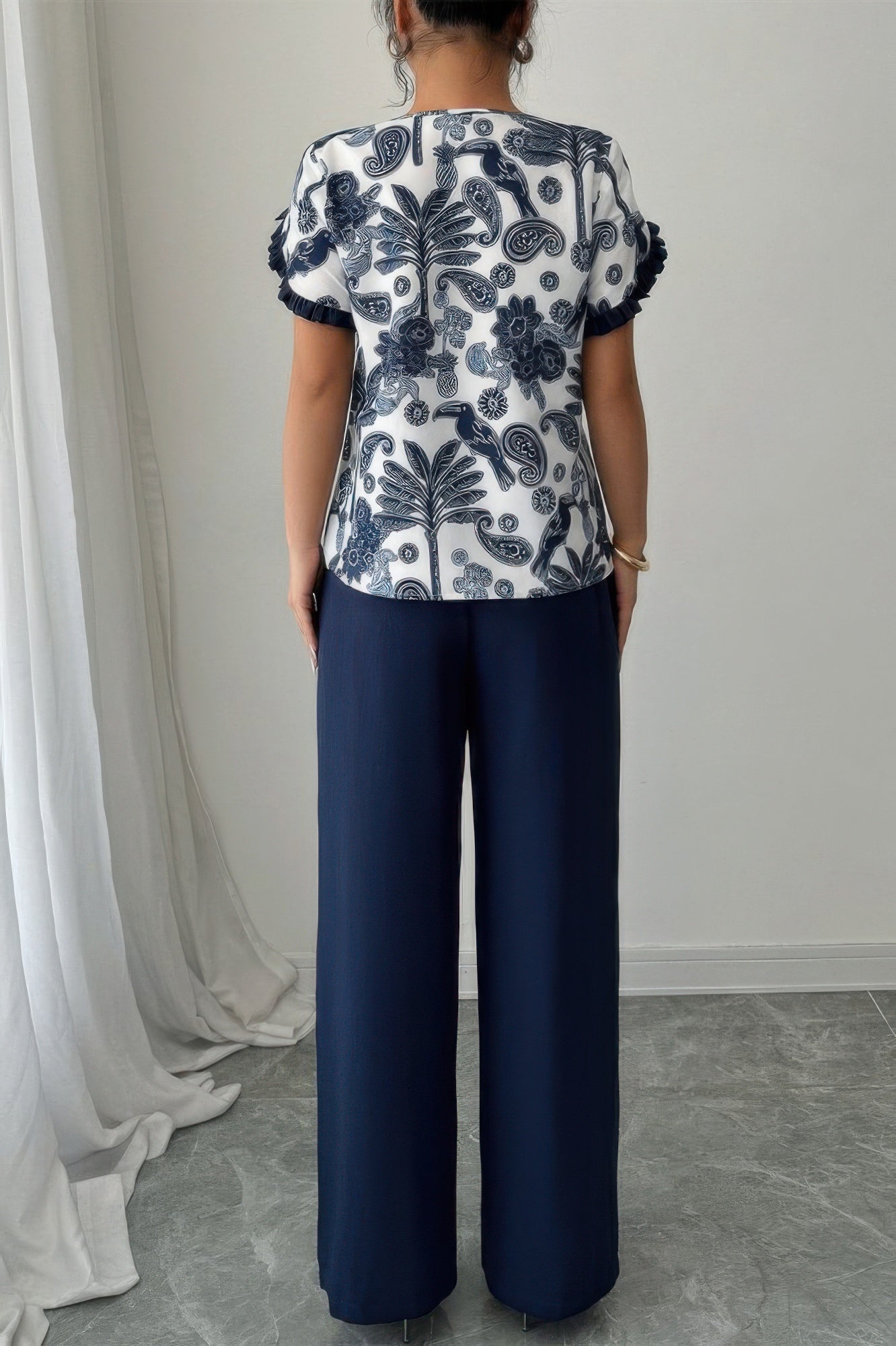 Floral Ruffle-Sleeve Set – Sets, minimalist style, quiet luxury aesthetic, modern essential – The Simple Co.