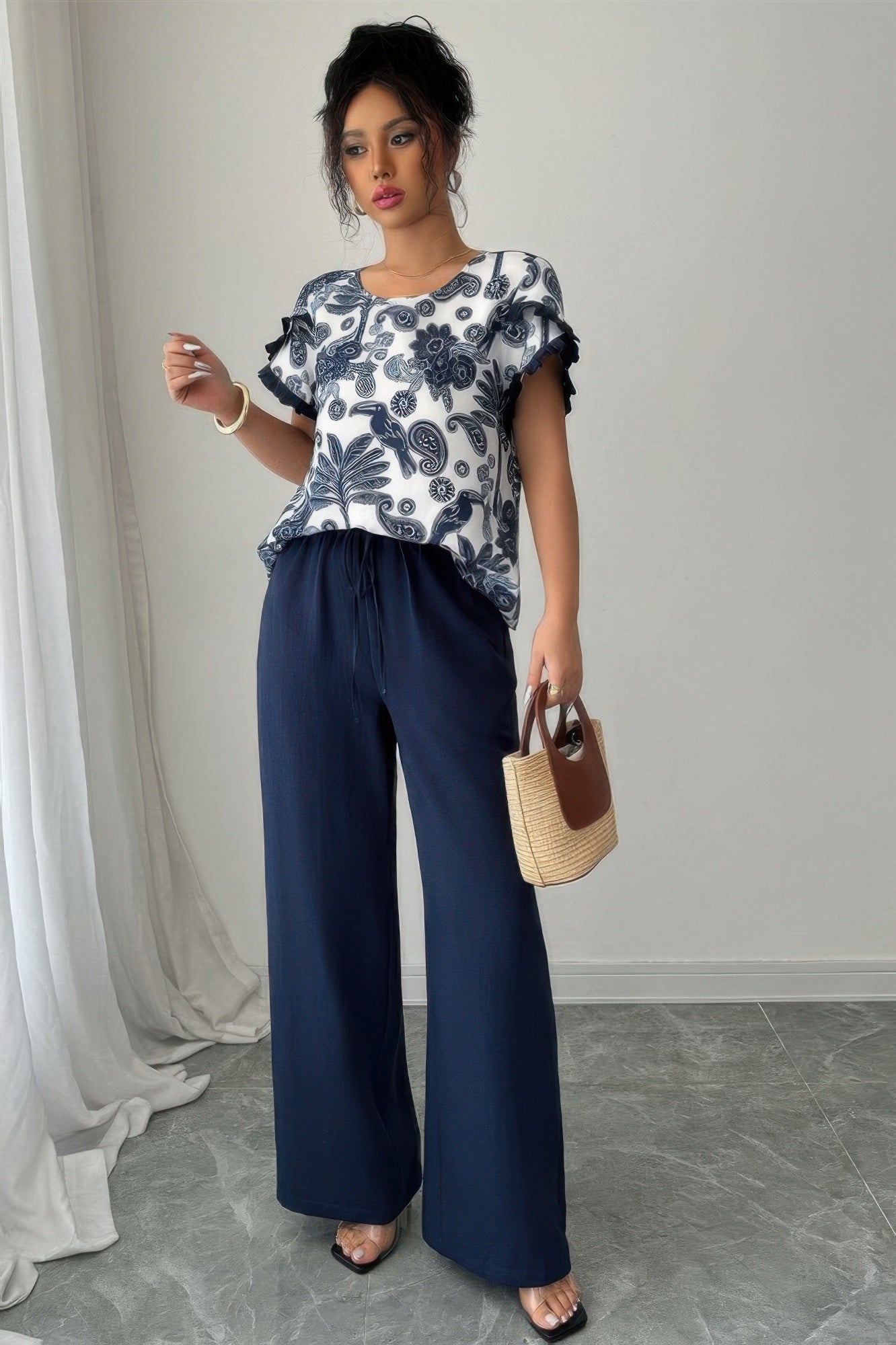 Floral Ruffle-Sleeve Set – Sets, minimalist style, quiet luxury aesthetic, modern essential – The Simple Co.