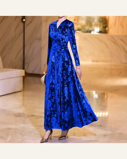 Floral Velvet High-Waist A-Line Dress
