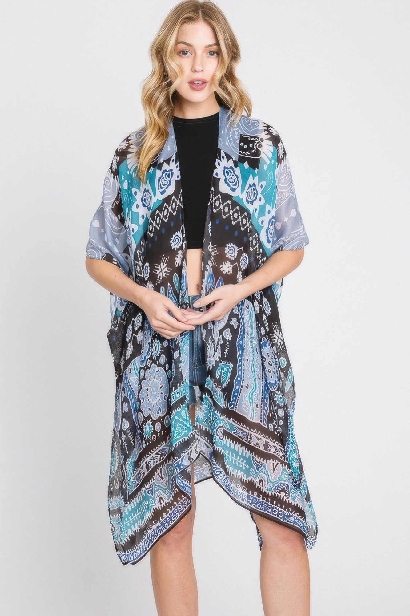 Geometric-Print Open-Front Kimono Layer – Light Layers, minimalist style, quiet luxury aesthetic, modern essential – The Simple Co.