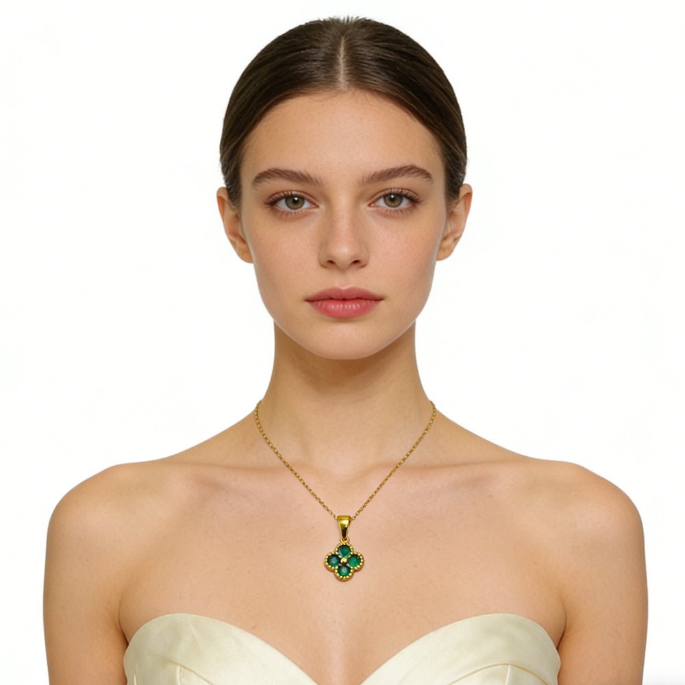 Green Four Leaf Clover 24K Gold Lucky Pendant Necklace – Minimal Elegance | The Simple Co – Necklaces (Minimalist / Statement / Unis, minimalist style, quiet luxury aesthetic, modern essential – The Simple Co.